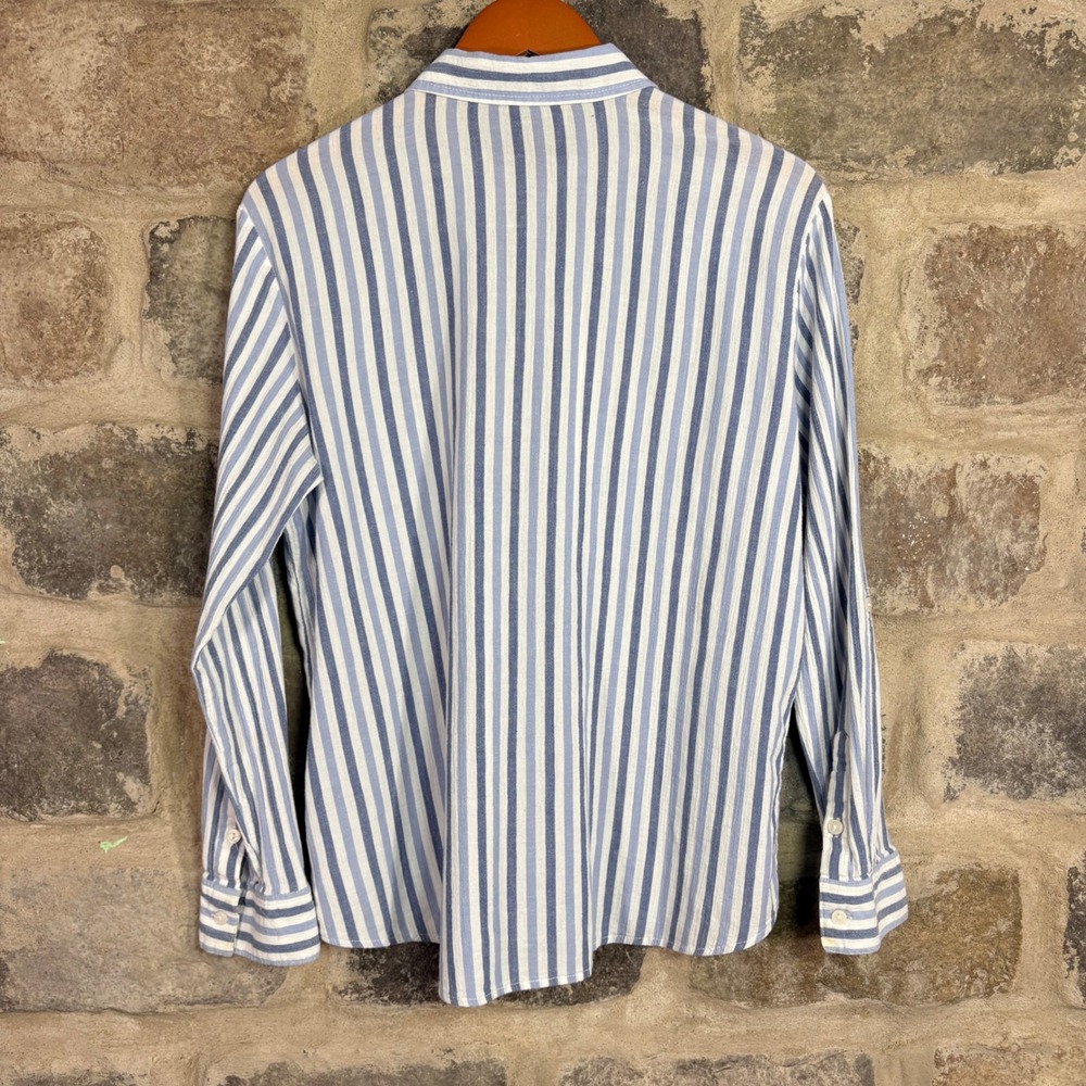 Sanctuary Women's Blue White Striped Cotton Boyfriend Shirt Long Sleeve Large - Picture 6 of 9